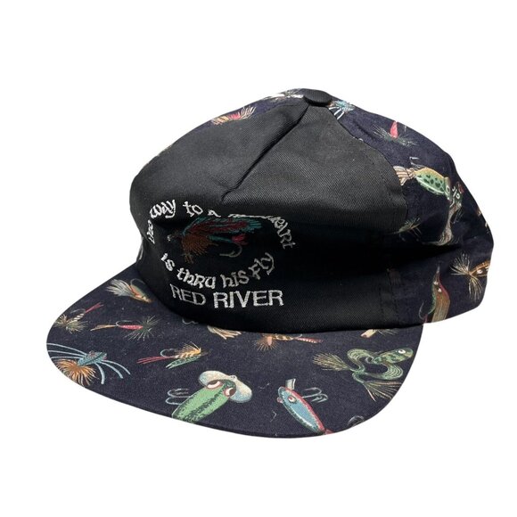 Vintage Fishing Hat Adjustable Strap Back “Through His Fly” Tackle Hat Red River - Picture 8 of 8